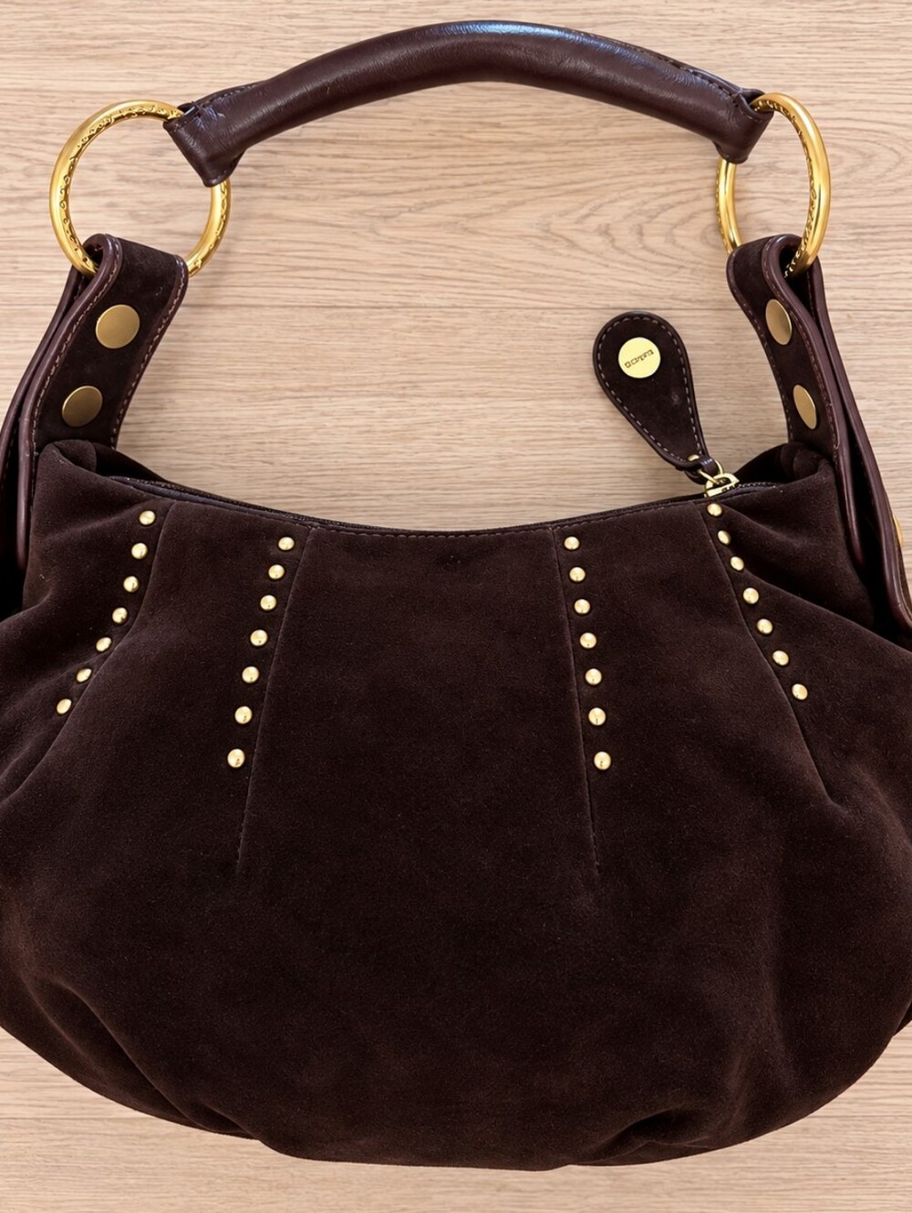 MAXX New York Chocolate Brown Suede Studded Hobo Bag NWOT